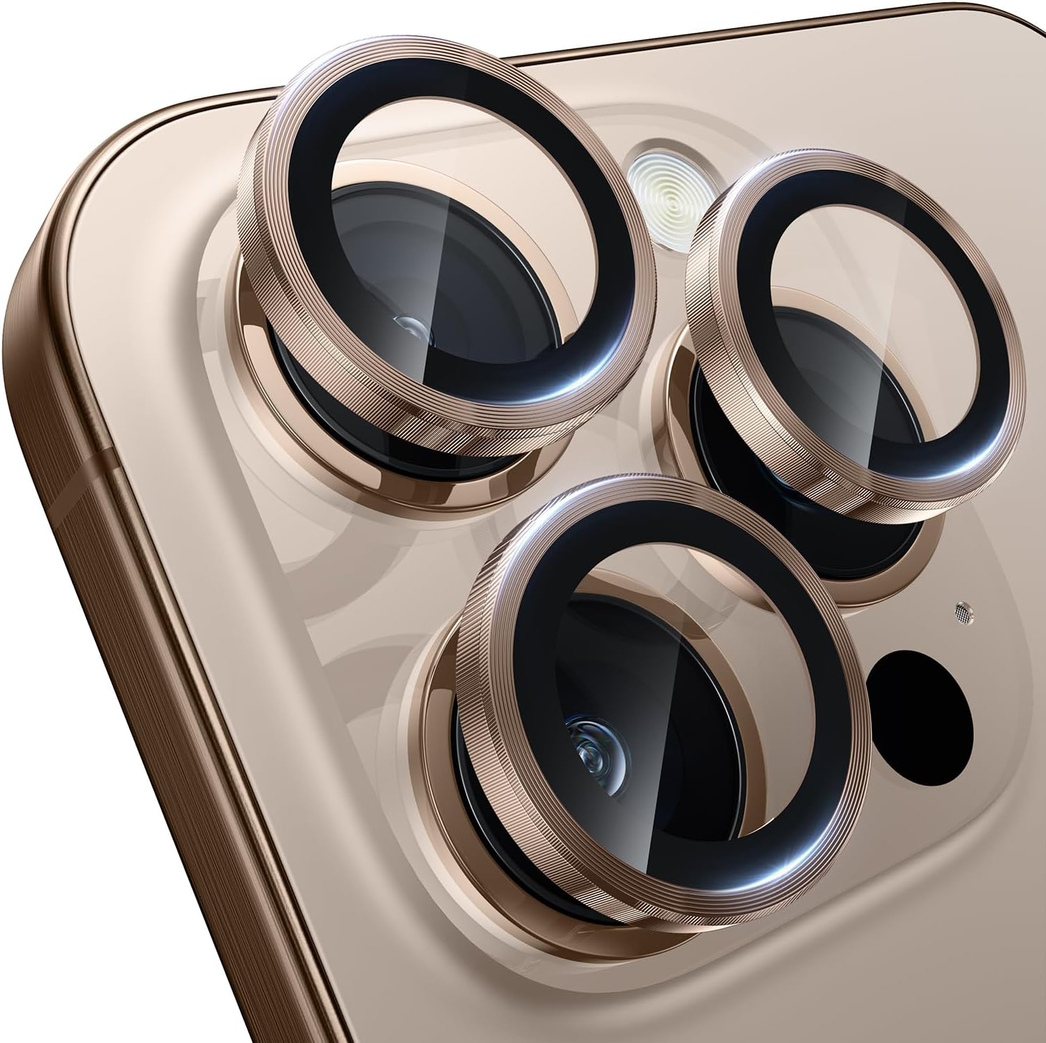 iPhone 16 Pro/iPhone 16 Pro Max Kamera Lens Koruyucu - [Orijinal Çekimi Koruyun] Kırılmaz Ultra HD 9H Temperli Cam Kamera Ekran Koruyucu Metal Halka Kapak Filmi, Doğal Titanyum