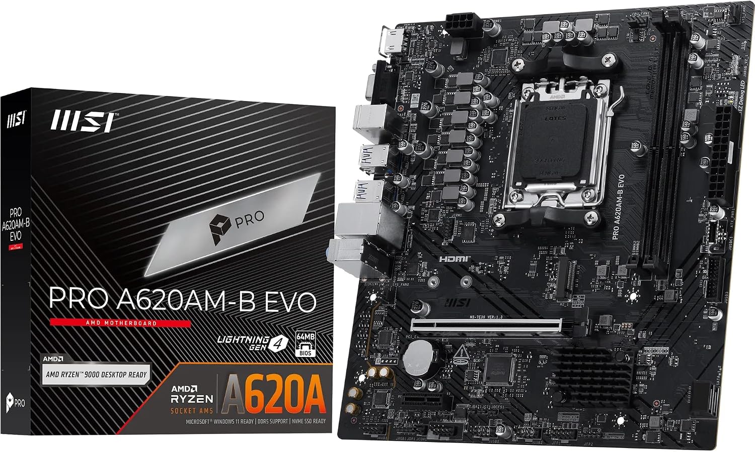 MB PRO A620AM-B EVO AM5 DDR5 6800MHZ(OC) ARGB HDMI VGA M.2 USB3.2 JARGB_V2 MATX