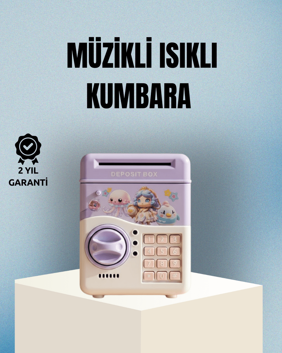 Işıklı Sesli Şifreli Otomatik Para Çeken Kumbara Mor
