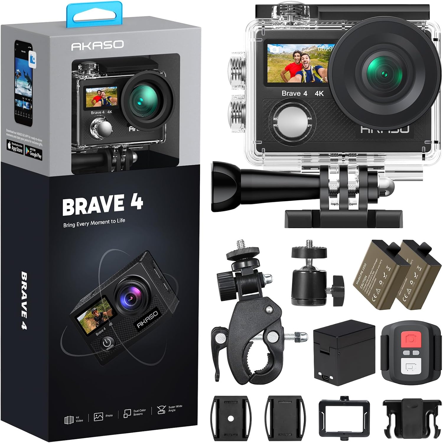 Brave 4 4K 20MP WiFi Aksiyon Kamerası Ultra HD with EIS 30m Underwater Su Geçirmez - Uzaktan Kumandalı - 5X Zoom