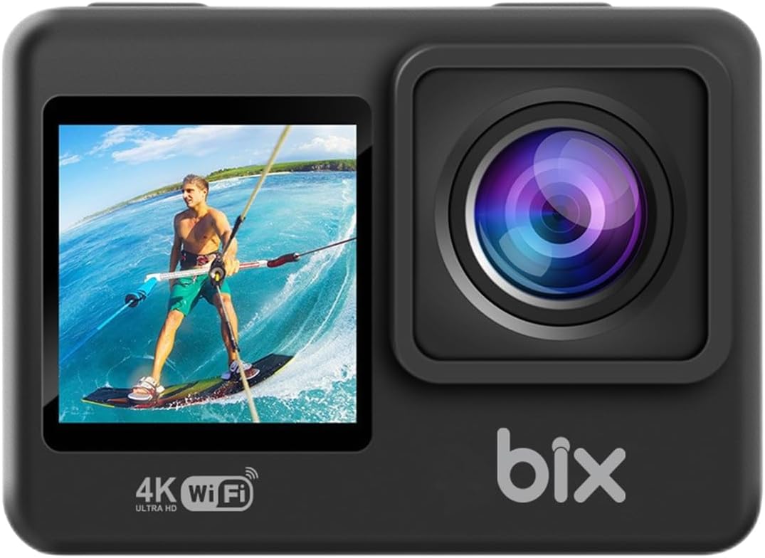 Pulse 1 Wi-Fi 4K 30FPS Ultra HD Aksiyon Kamerası Çift Ekranlı 30 Metre Su Geçirmez Kılıflı Vlog Bisiklet Motosiklet Kask Kamerası Siyah (Siyah)