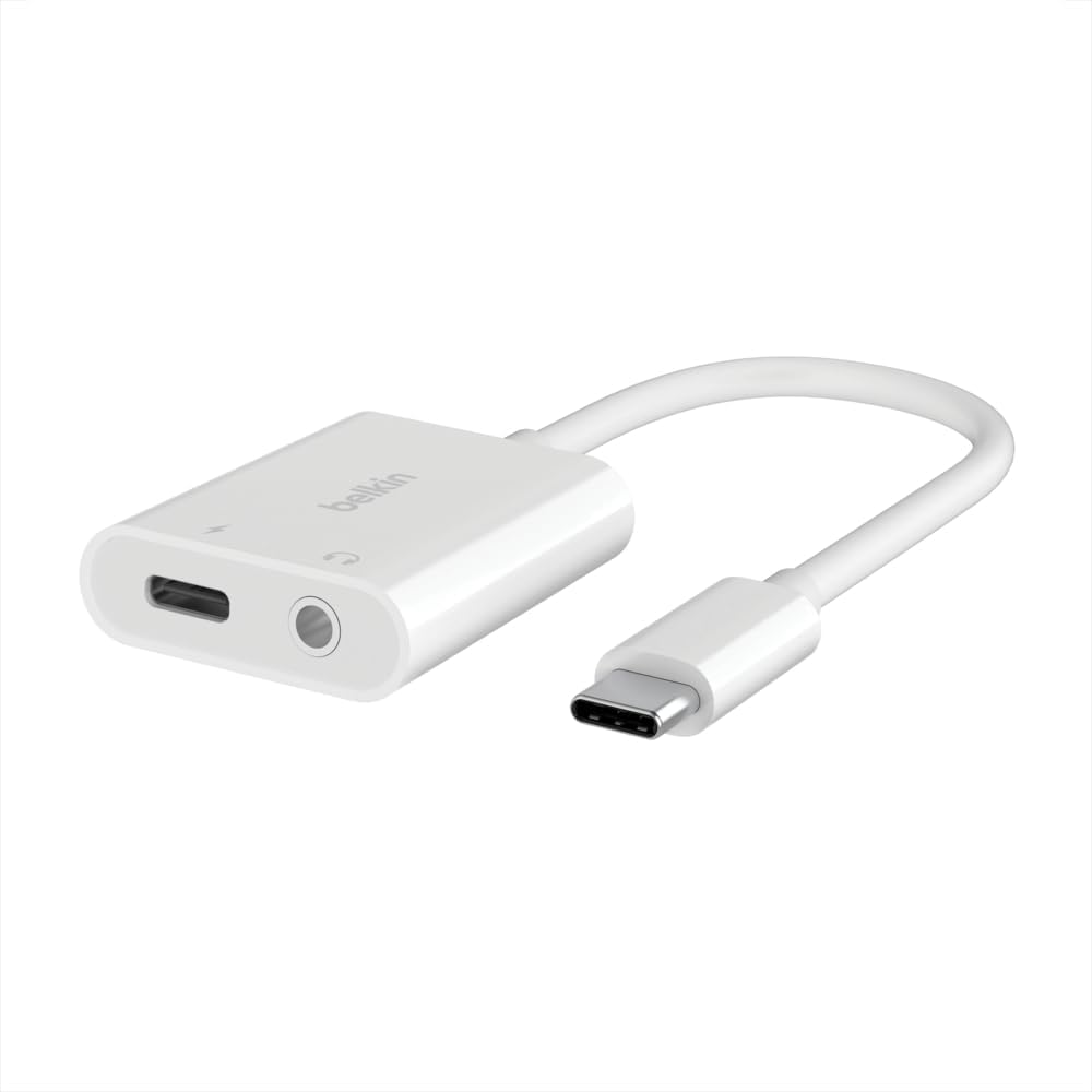 RockStar™ 3,5 mm Ses + USB-C® Şarj Adaptörü, USB-C 60W Güç Dağıtımlı Kulaklık Adaptörü iPhone 15, iPad Pro, Galaxy, Note, Google Pixel, LG, Sony Xperia ve Daha Fazlası İçin Hızlı Şarj - Beyaz