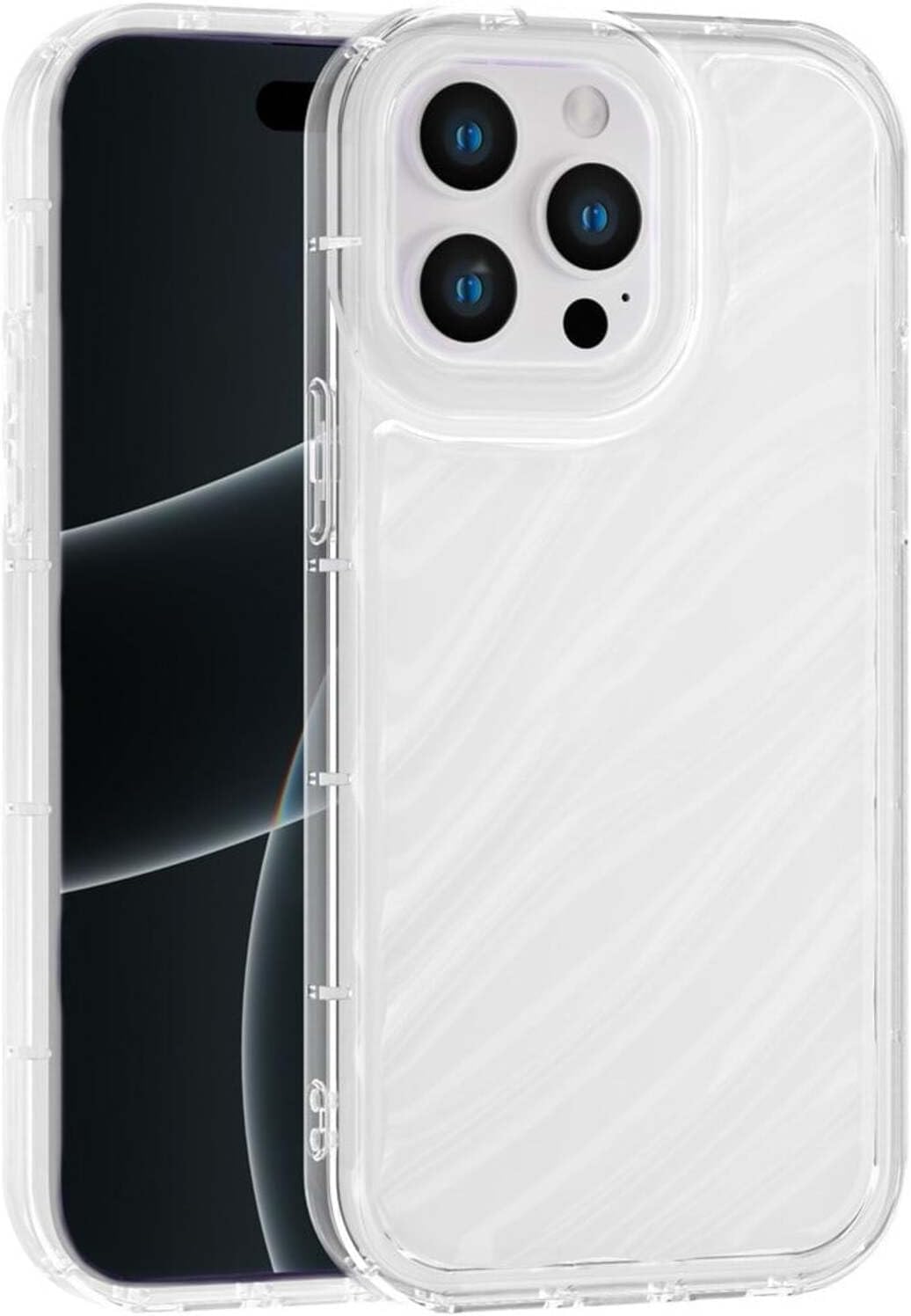 iPhone 15 Pro İle Uyumlu Kılıf Parlak Desenli Şeffaf Tasarım Darbe Korumalı Kamera Korumalı İnce Dayanıklı Şık Telefon Kılıfı (Beyaz)