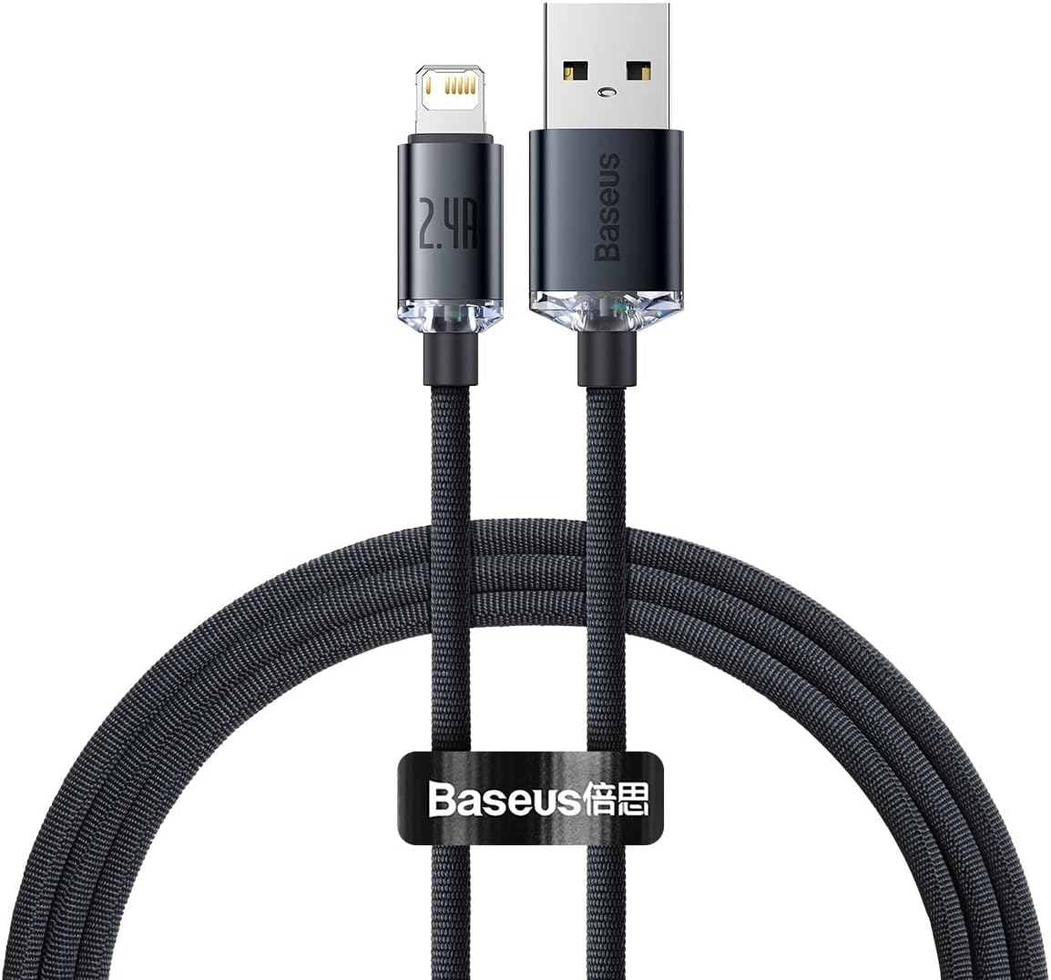 Crystal Shine Hızlı Şarj Kablosu, Lightning – 1.2m, iPhone Uyumlu, Güçlendirilmiş Yapı, Dayanıklı ve Hızlı Veri Aktarımı, Siyah