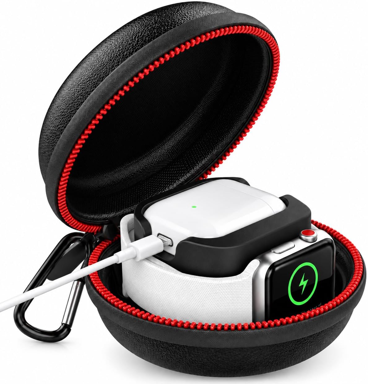 Apple Watch Şarj İstasyonu Organizeri AirPods 1 2 3 Uyumlu Seyahat Taşıma Çantası Sert EVA Koruma Kutusu Manyetik Şarj Kablosu Uyumlu Siyah