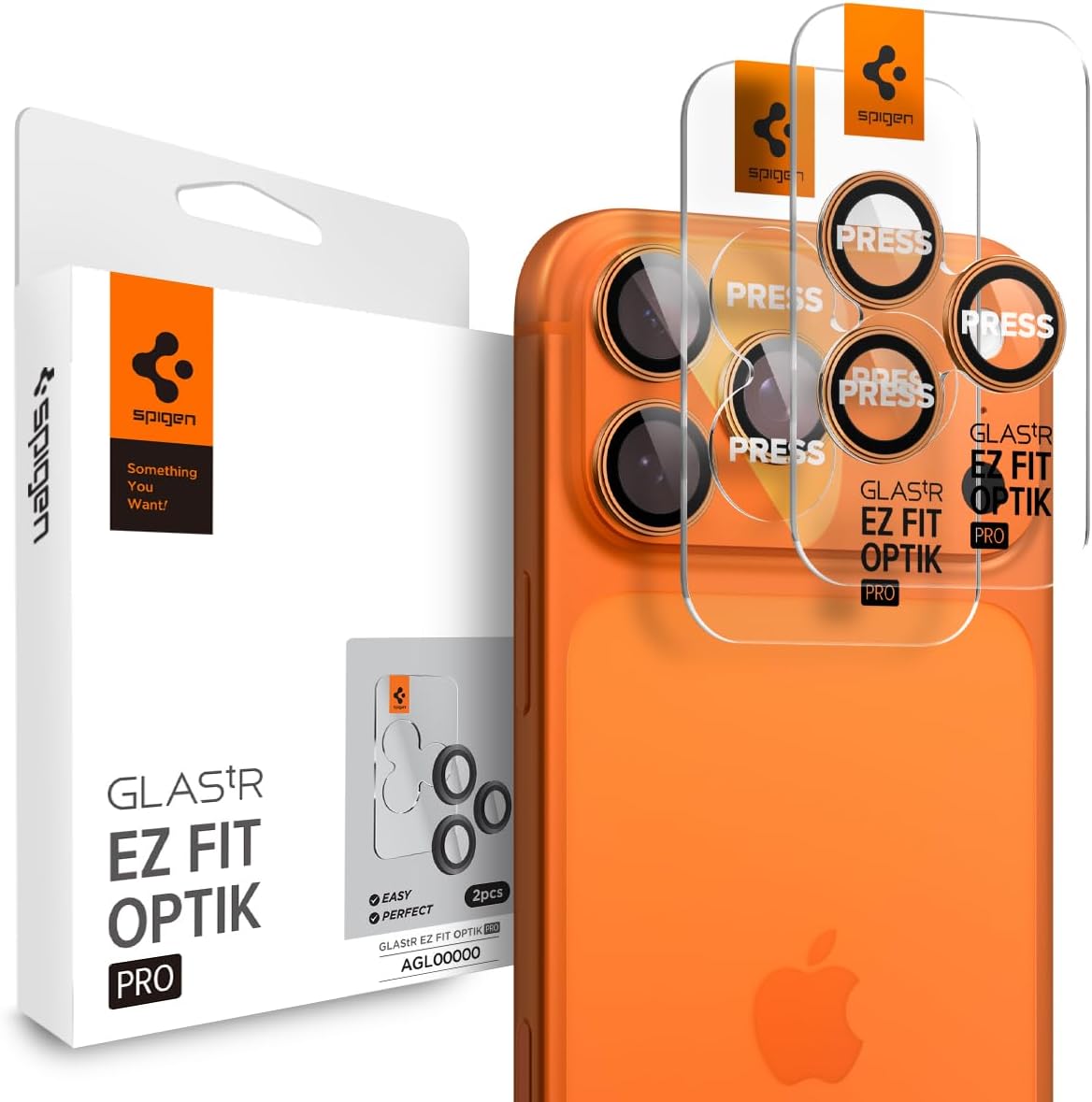 iPhone 17 Pro/Pro Max / 16 Pro/16 Pro Max / 15 Pro/15 Pro Max ile Uyumlu Kamera Lens Koruyucu Cam Kolay Kurulum Glas.tR EZ Fit Optik Pro (2 Adet) Orange - AGL10123