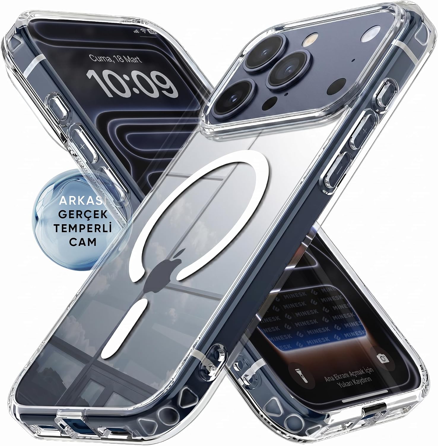 iPhone 17 Pro Max için ULTRA SUPER ŞEFFAF MagSafe ile Uyumlu Gerçek 9H Temperli Cam Arka Yüzey - Darbe Emici TPU Yan Kenarlar, Kristal Berraklığında Şeffaf Kılıf (17 Pro Max)