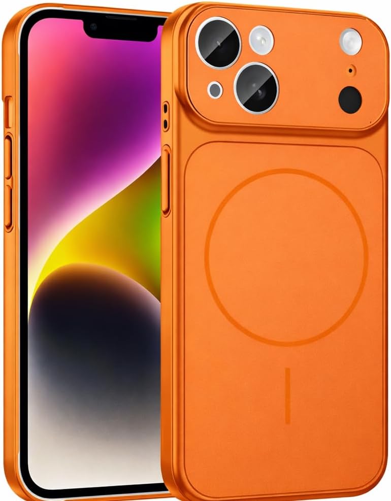 İPhone 13-14 ile Uyumlu 17 Pro Görünümlü Magsafe Destekli Kablosuz Şarj Özellikli Kamera Lens Korumalı Şık Metal Görünümlü Telefon Kılıfı