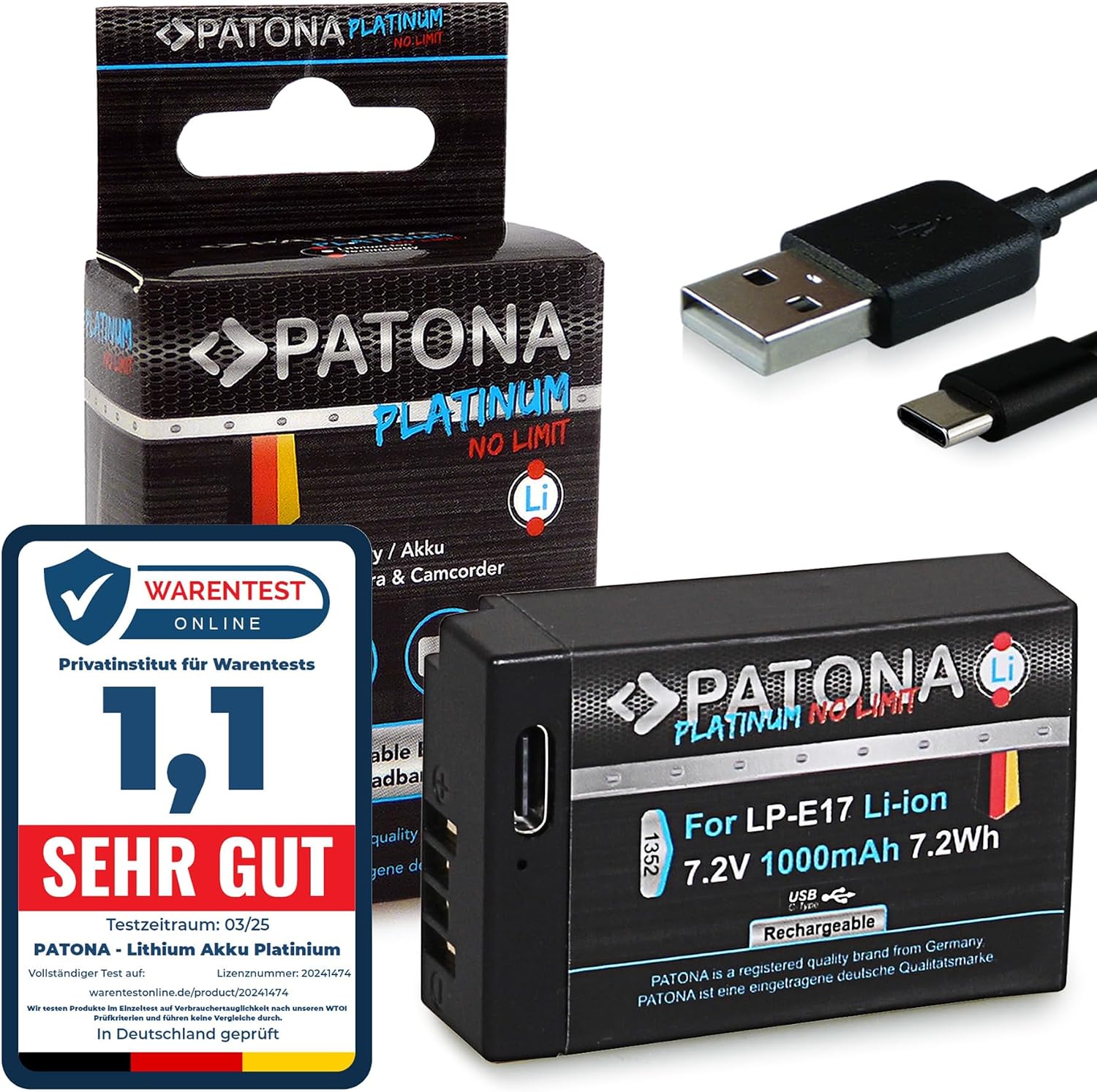 Doğrudan USB girişli Platinum LP-E17 USB pil 1000 mAh - Canon EOS RP R10 77D 200D 250D -1352750D 760D 800D ile uyumlu, 1 X Lp-e17 Usb