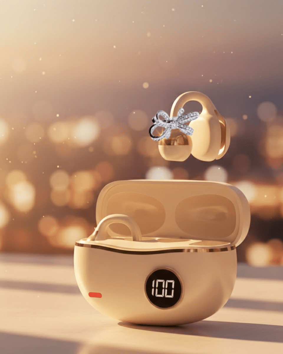 Şık ve Taşınabilir Bluetooth Kulaklık Gün Boyu Kullanım 2 Kurdele Küpe Hediyeli