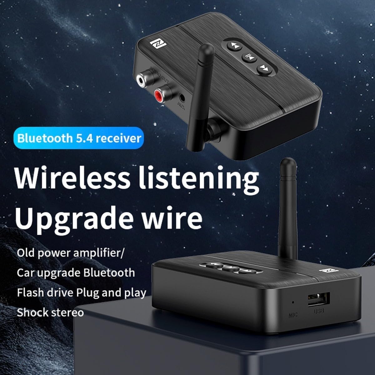 Kuzey's Store AUX & RCA Bağlantı,NFC Bluetooth 5.4 Ses Alıcısı Type-C Güç, USB’den Müzik Çalma, Araç & Ev Hoparlör/Amfi için Kablosuz Ses Adaptörü, Hi-Fi Stereo, 10m