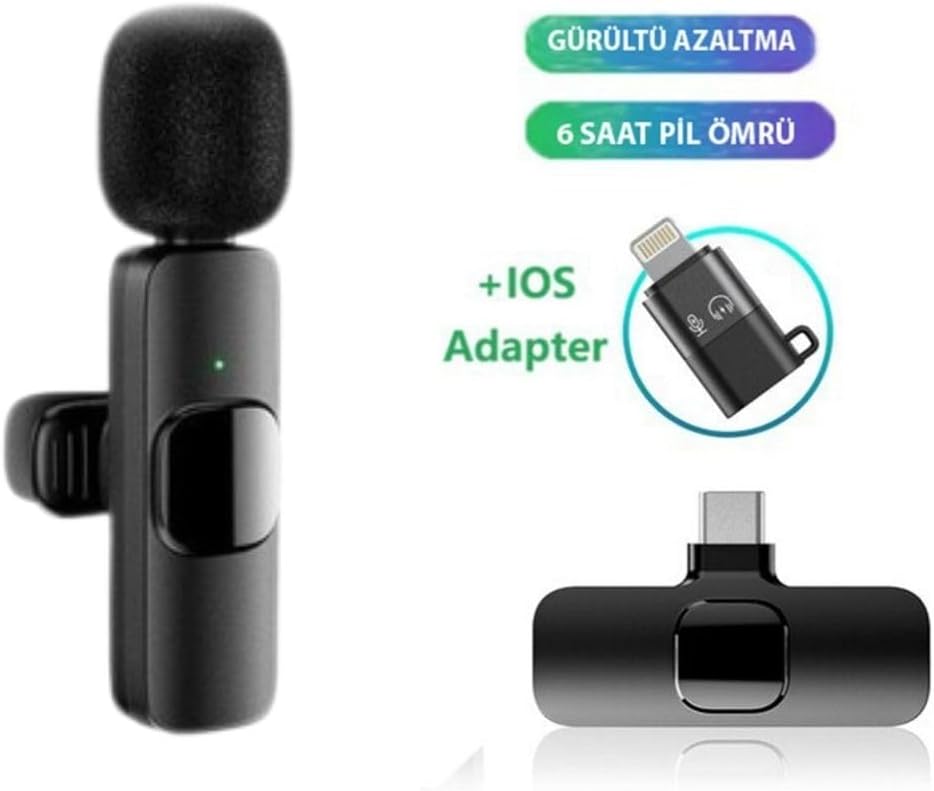 K9-D Type C Lightning Wireless (Kablosuz Mikrofon) Dönüştürücülü Tak Çalıştır Android Telefon Tablet Ipad Tekli Yaka Mikrofonu K9-D