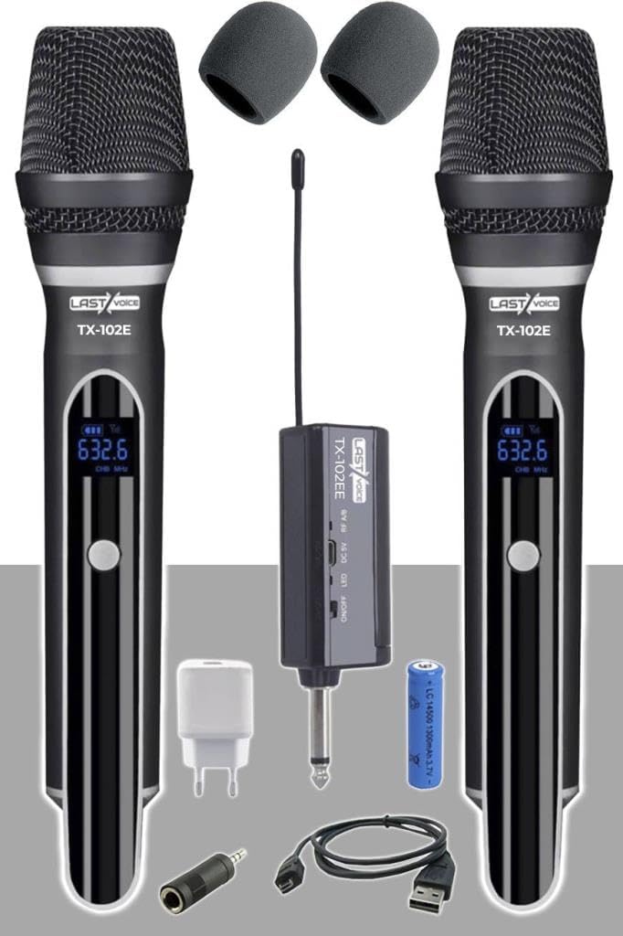 Lastvoice Tx-102EE Şarjlı ÇİFTLİ EL Tipi Telsiz Kablosuz Mikrofon Seti UHF