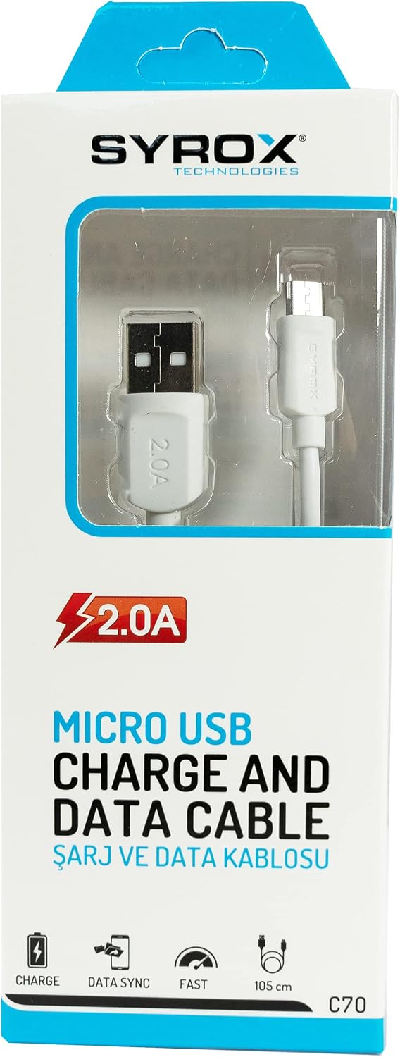 C70 2.0 MAH S6/S7 1.2 MT Mikro Kablo, Beyaz