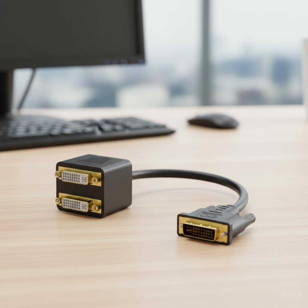24+1 DVI Erkek TO 2x 24+5 DVI Dişi Çoklayıcı Kablo 32Cm