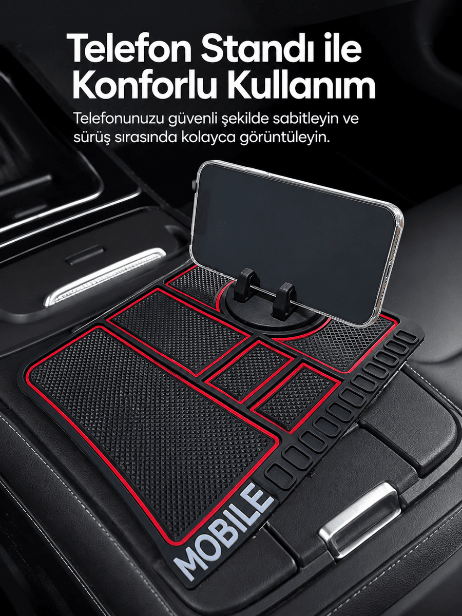 Araç İçi Telefon Standlı Kaydırmaz Silikon Organizer Mat Konsol Düzenleyici