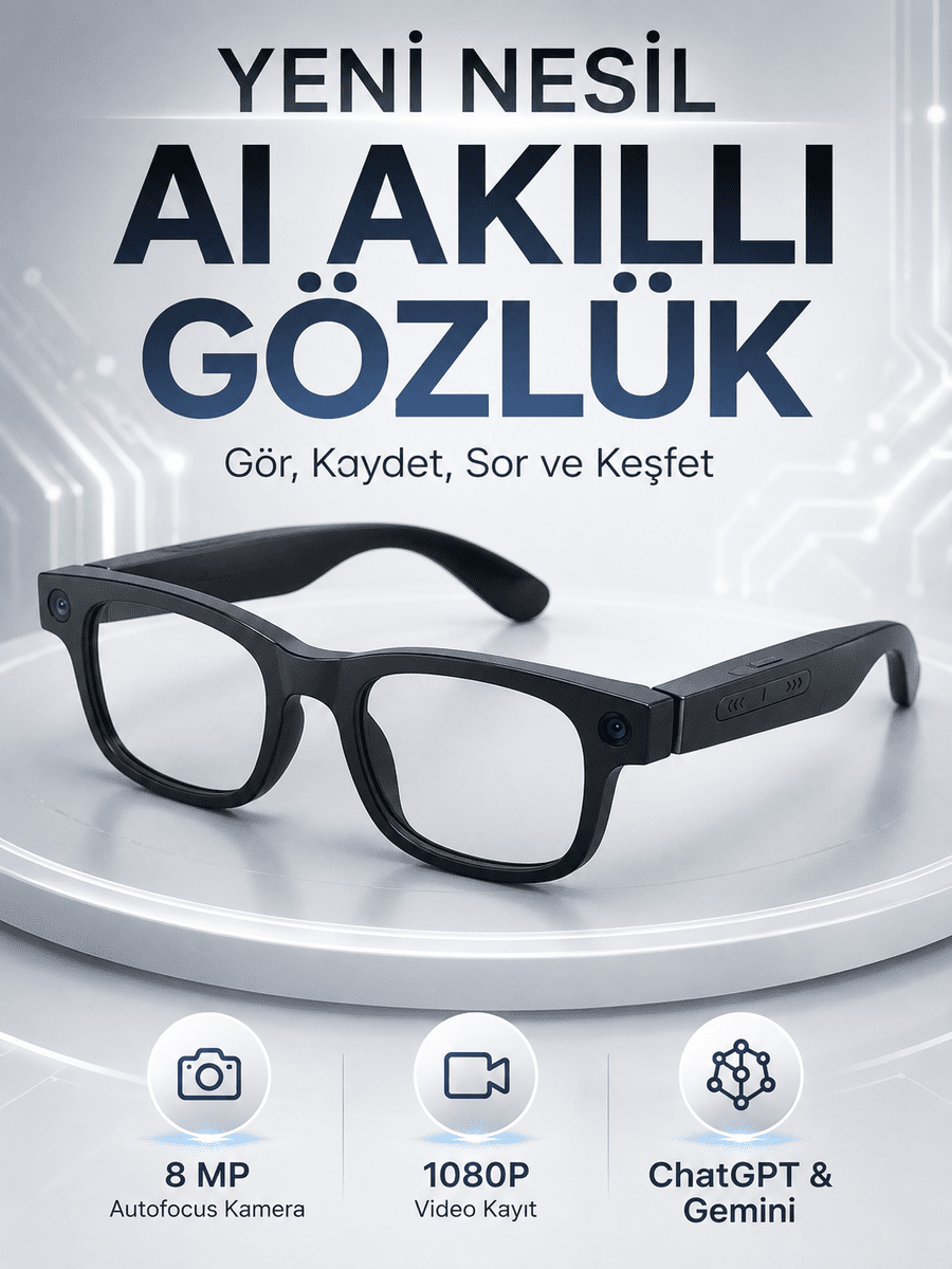Akıllı Gözlük 8 MP Kameralı 1080P Video Kayıt WiFi Bağlantılı Çift Mikrofonlu Gürültü Engelleme Özellikli