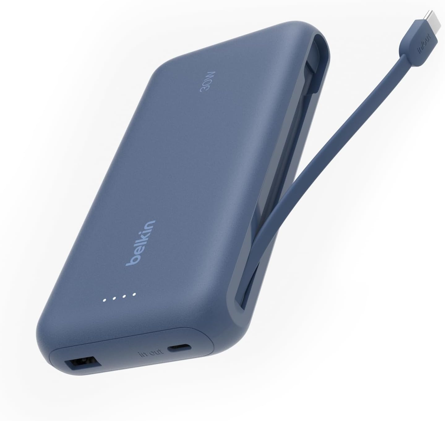 Taşınabilir Şarj Cihazı, 20K Entegre Kablolu Taşınabilir, 30 W Güç İletimli Hızlı Şarj, USB-C, iPhone 17, iPad Pro, Galaxy S25 Serisi ve Daha Fazlası, Mavi