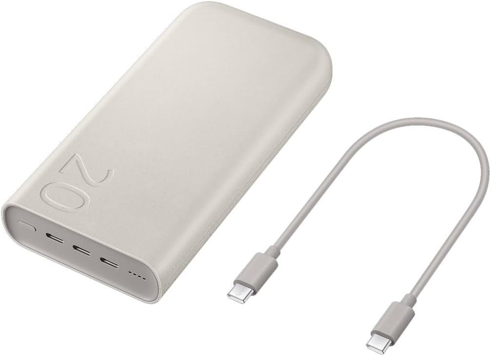 20000 mAh 45 Watt Powerbank, Hızlı Şarj, PD 2.0, 3 Çıkışlı, Kablo Dahil, Bej, 2024 Model