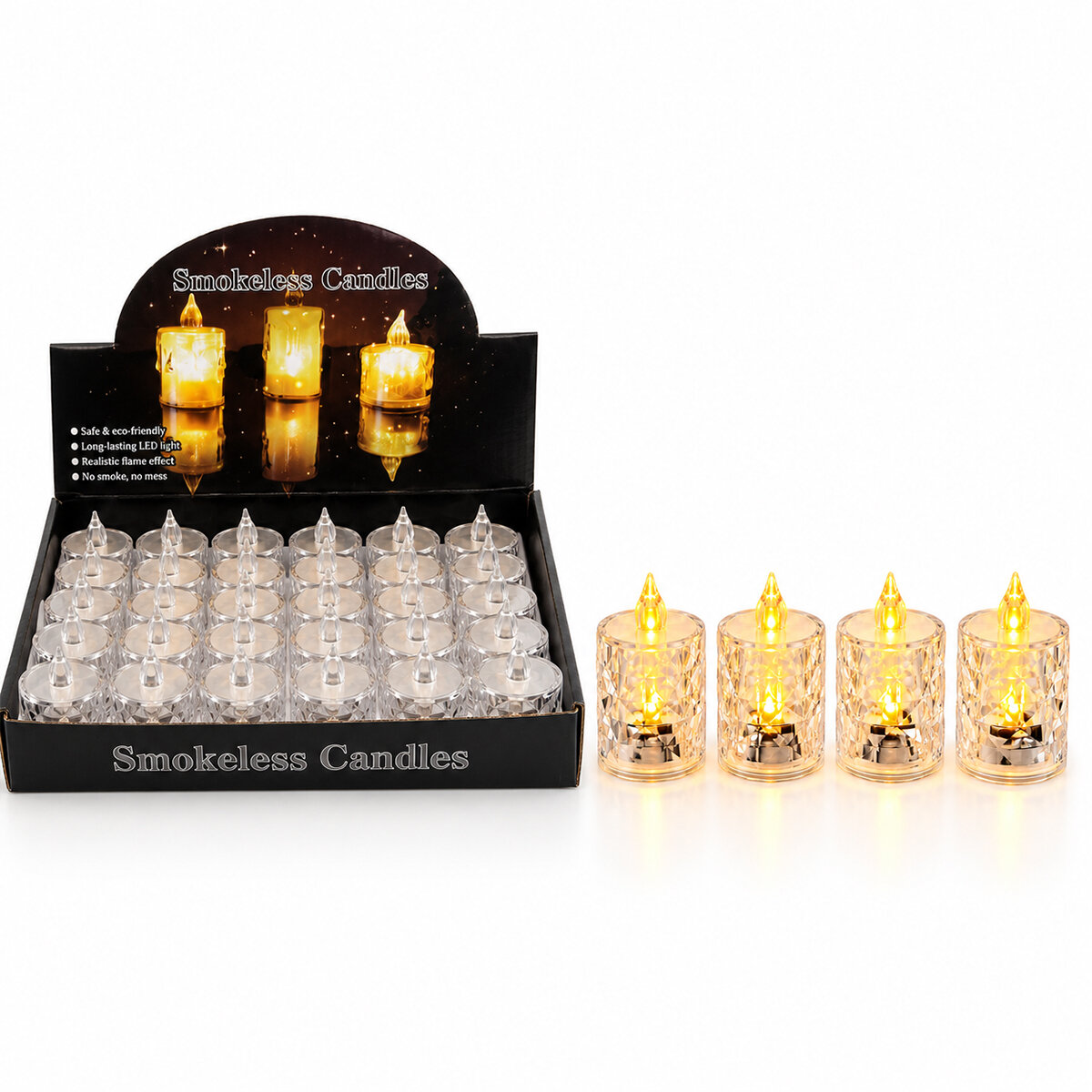 24 Adet Orta Boy Pilli Kristal Mika Led Mum Çap : 3.8CM Yükseklik : 6.9CM İ10-016