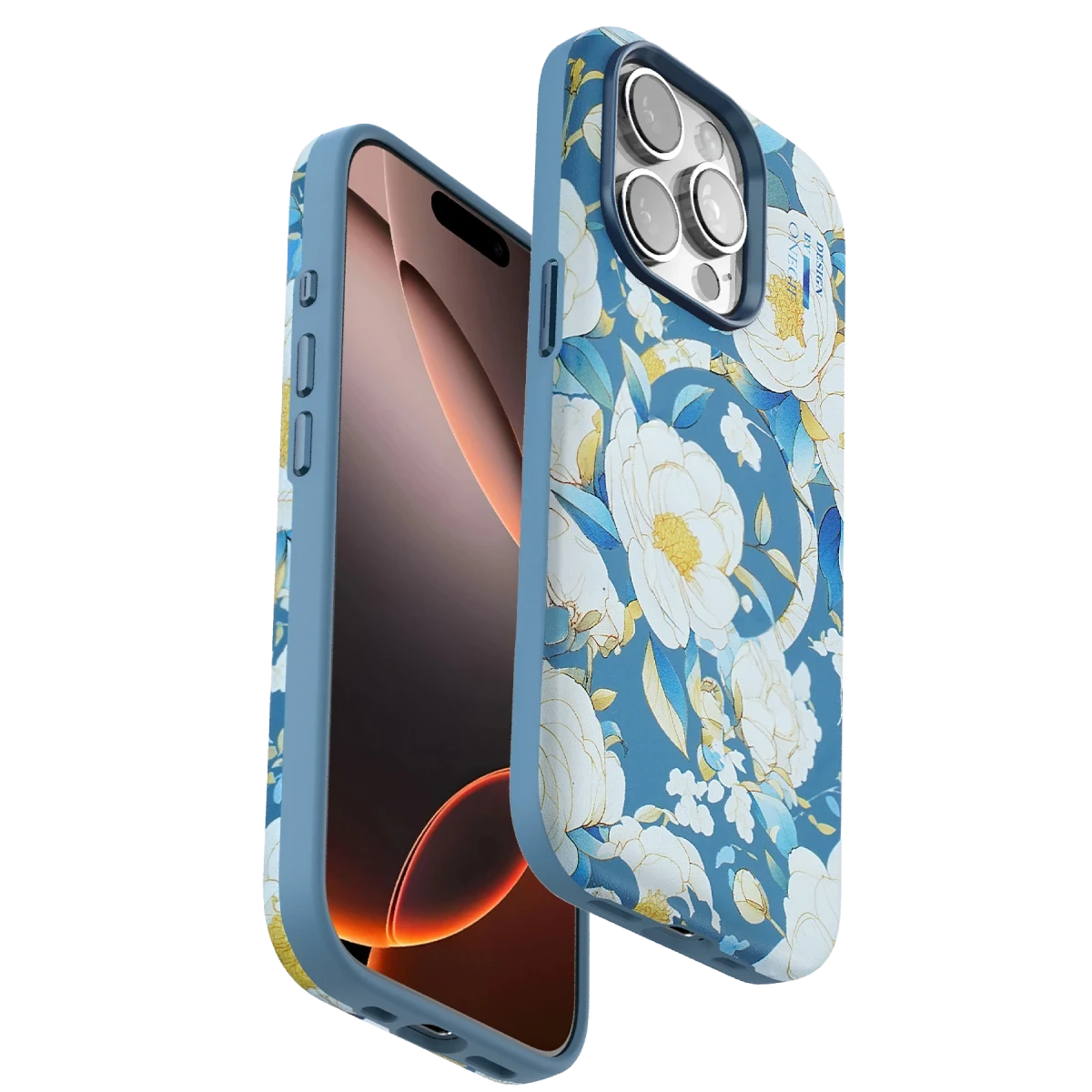 Onegif Apple iPhone 15 Pro Max Flower Series Magsafe Kapak - Mavi