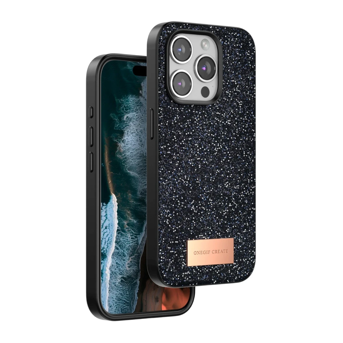 Onegif Apple iPhone 15 Pro Max Bright Simli Kapak - Siyah