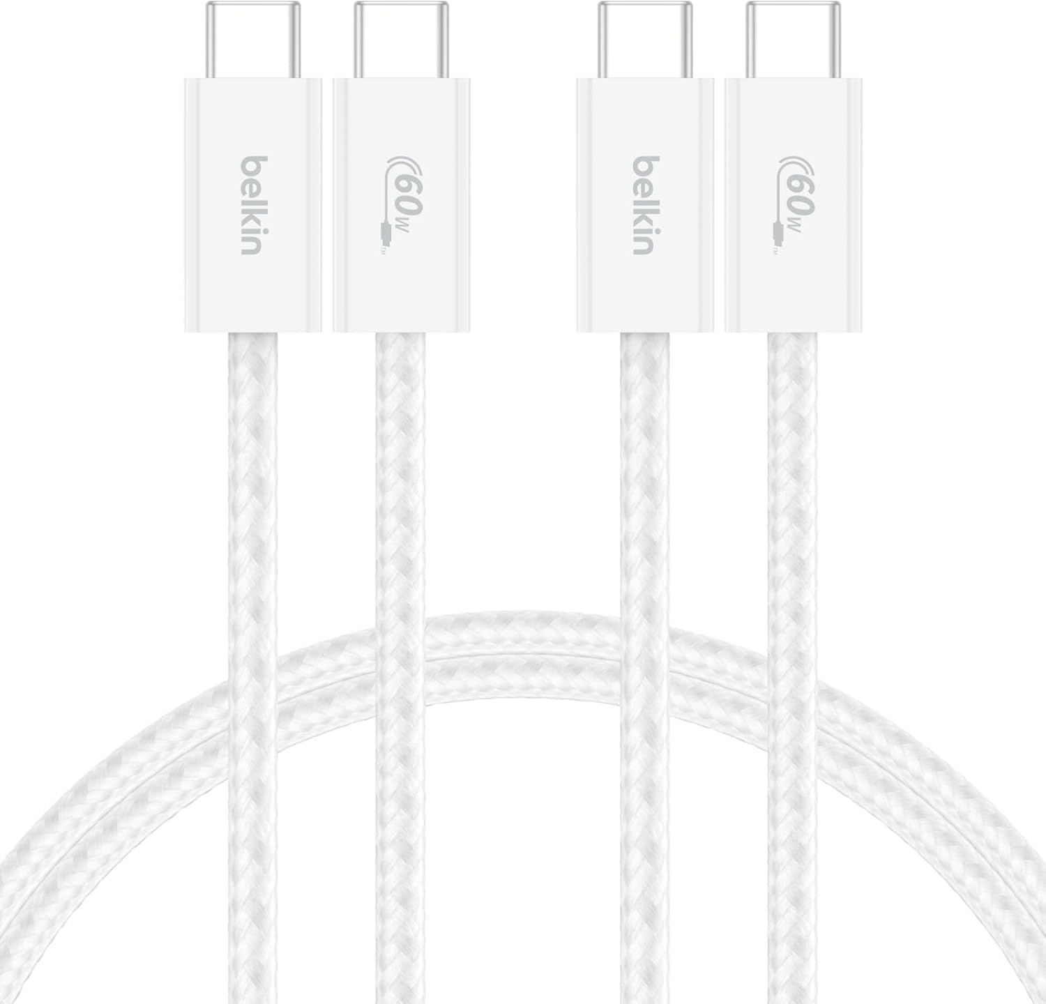2'li Örgülü USB-C - USB-C Kablo, 1,5 m, 60 W, Yumuşak, Esnek ve Hızlı Şarj Kablosu, iPhone 17 ve 16 Serisi, Galaxy S25, Pixel 10, iPad Pro ve Daha Fazlasıyla Uyumlu, Beyaz