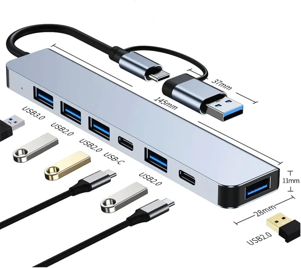 Çoklayıcı Adaptör 7in1 USB/Type-c To USB A, USB C Macbook uyumlu Çevirici Adaptör Çok Portlu Çoklayıcı 7 in 1 USB HUB (Gri)