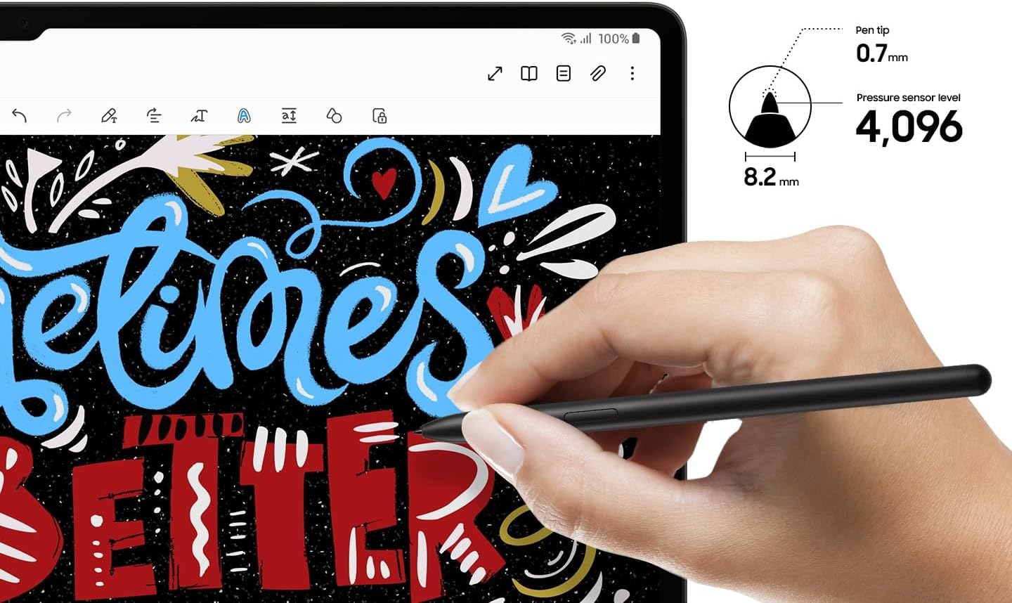 Galaxy Tab S9 FE - S9 Plus ile Uyumlu Avuç İçi Algılamayan Dokunmatik Stylus SPen Kalem