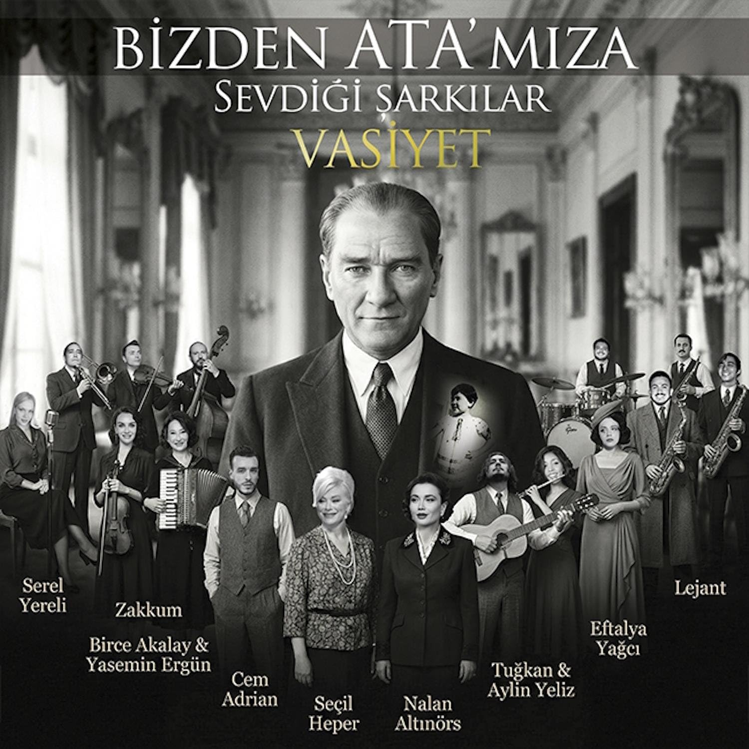 Bizden Ata'mıza Sevdiği Şarkılar Vasiyet Plak LP Türk Sanat Müziği Plak, Birce Akalay, Cem Adrian, Eftalya Yağcı, Lejant, Nalan Altınörs