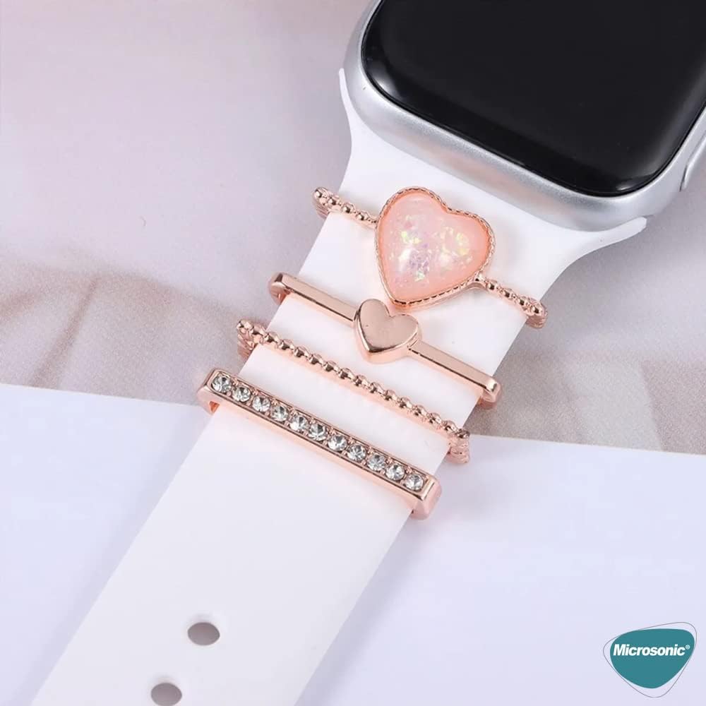 Apple Watch 11 46mm için Kordon Süsü Charm İnci Kalp Rose Gold [Watch Series 11 46mm ile Uyumlu Kordon - Rose Gold]