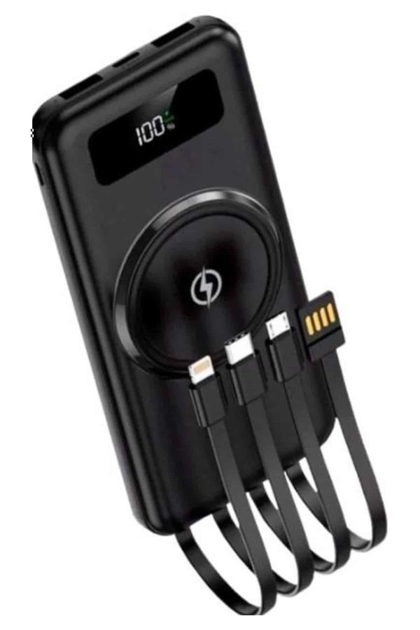 Kablosuz Çoklu Şarj Girişli 10.000 Mah Kablolu Powerbank Taşınabilir