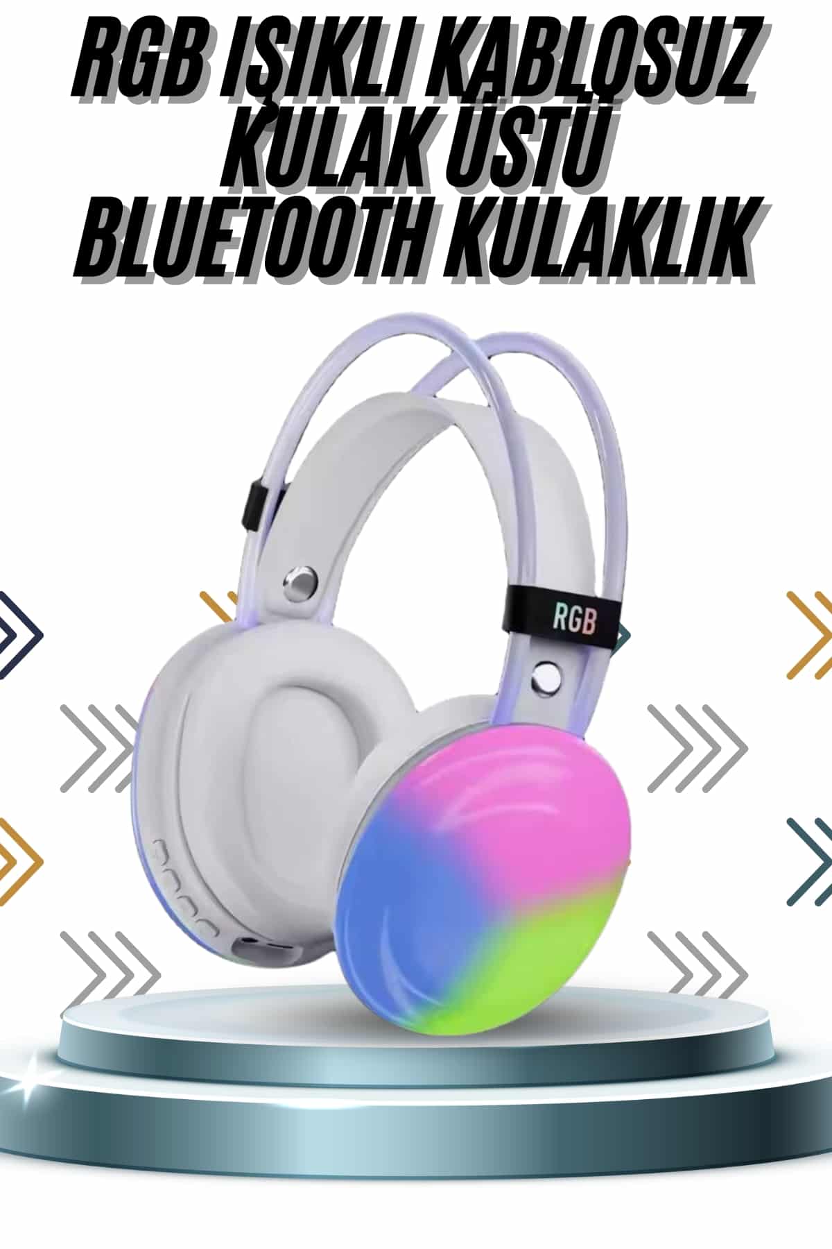 Kablosuz Bluetooth Kulaklık RGB Işıklı Kulak Üstü 5.3 Bluetooth Bağlantılı