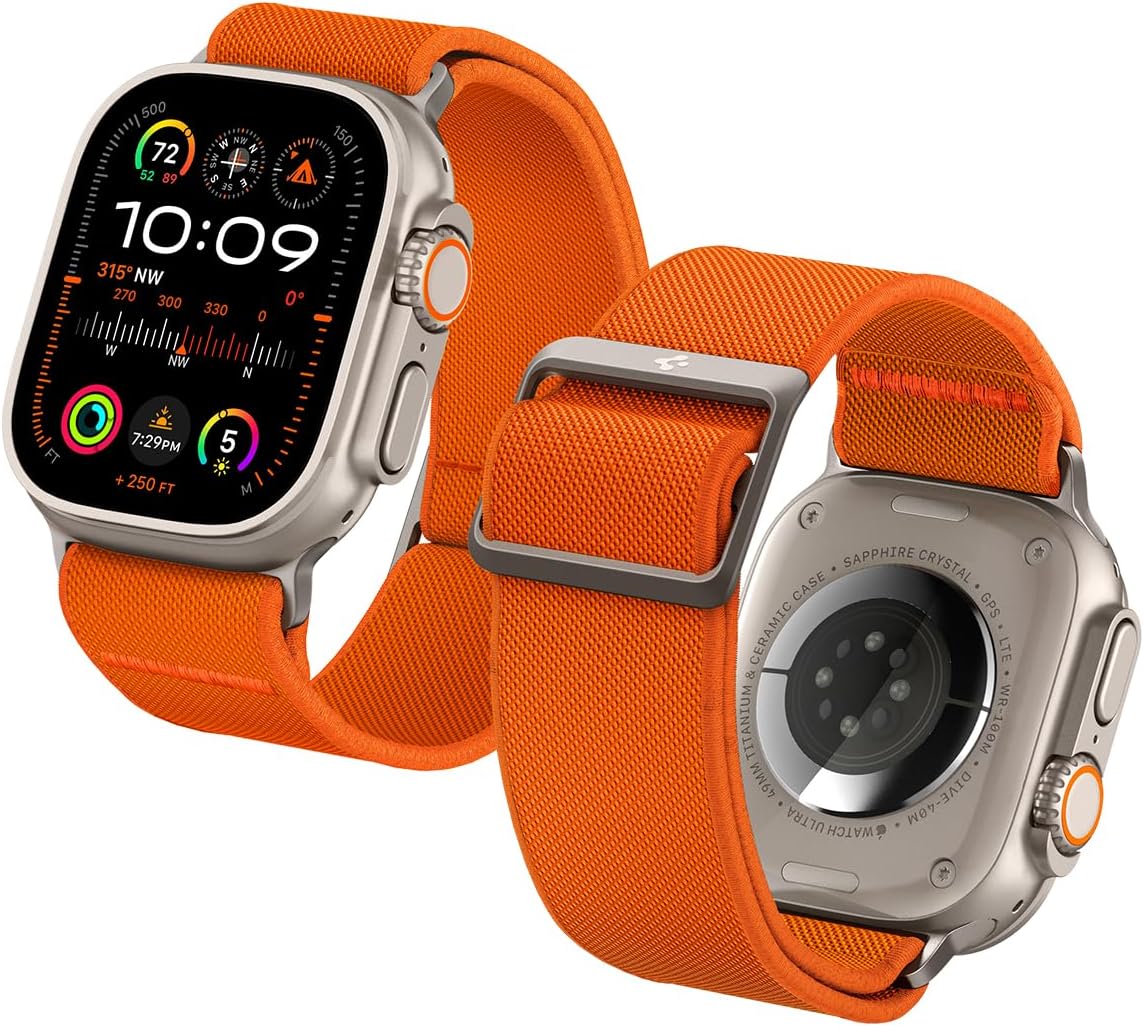 Lite Fit Ultra Bileklik Apple Watch Ultra 2/1 49 mm, Seri 10 46 mm ve 9/8/7/6/5/4/SE 45 mm Serisi için geliştirilmiştir, 44 mm Ayarlanabilir Naylon Solo Kayış
