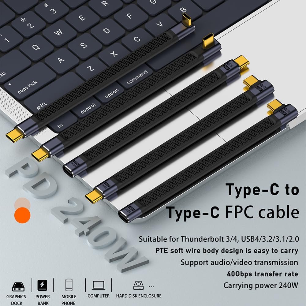 USB4 FPC Esnek Tip-C Kablo - 240W PD3.1 Hızlı Şarj, 40Gbps Veri Aktarımı, 8K@60Hz Görüntü Desteği - 15 CM KBY