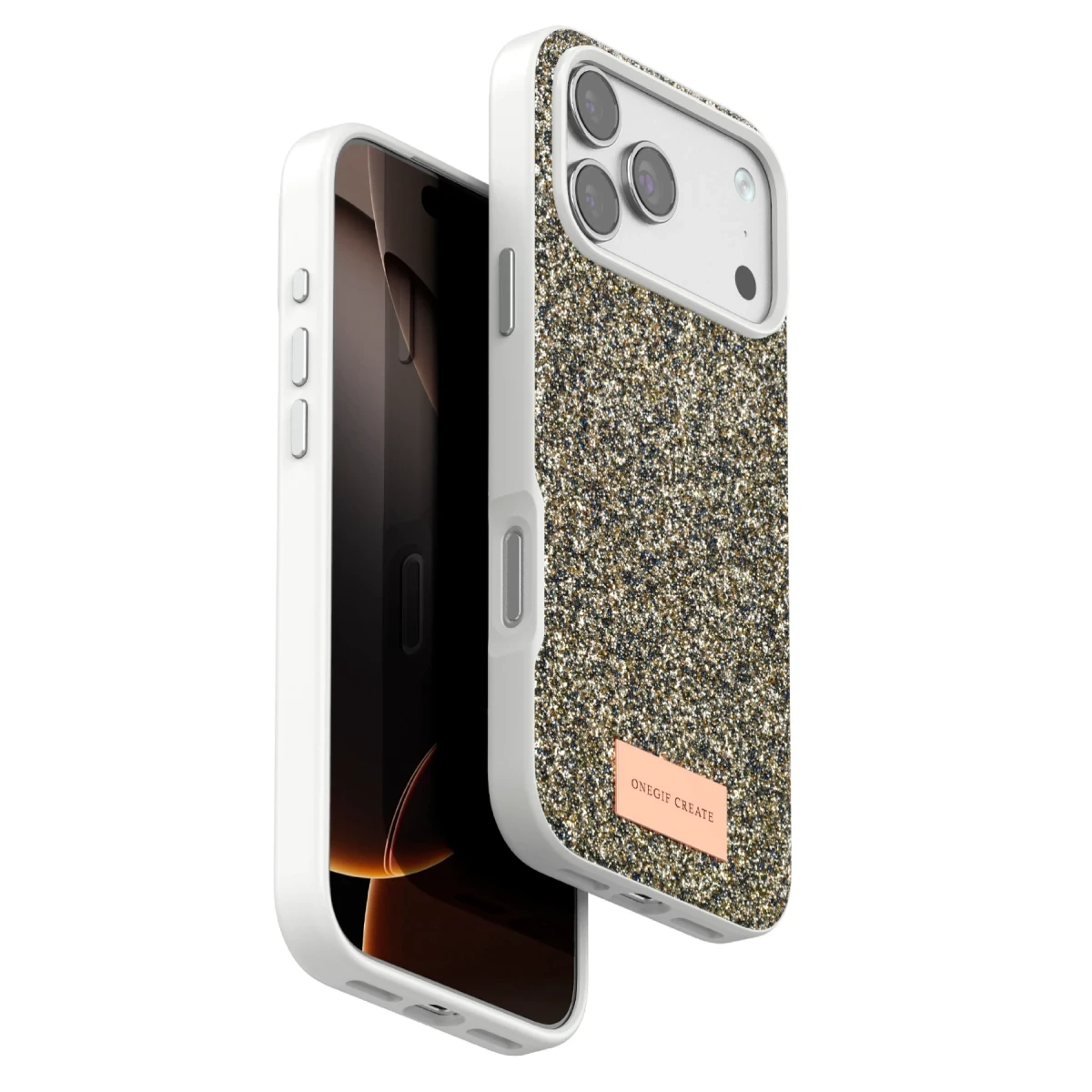 Onegif Apple iPhone 17 Pro Bright Simli Kapak - Çöl Titanyum