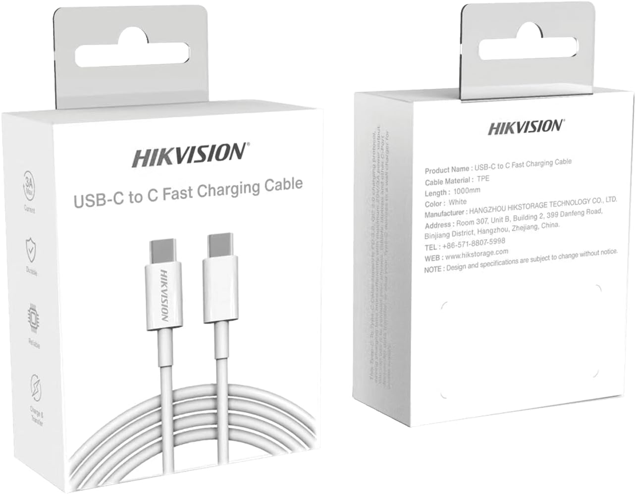 HS-HUB-CBC2C USB-C to USB-C Hızlı Şarj ve Veri Kablosu (60W, 1M) - Beyaz