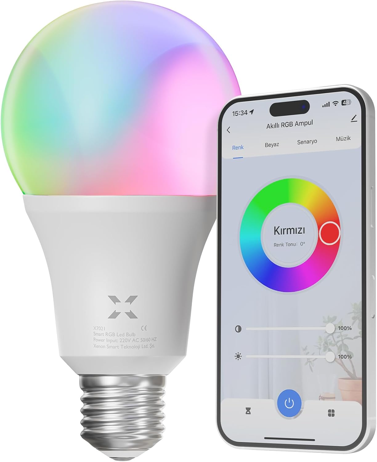 Akıllı Wi-Fi Led Akıllı RGB Ampul Mobil Uygulama Denetimli Google Home ve Alexa Uyumlu Çok Renkli Lamba (1 Adet) X7021