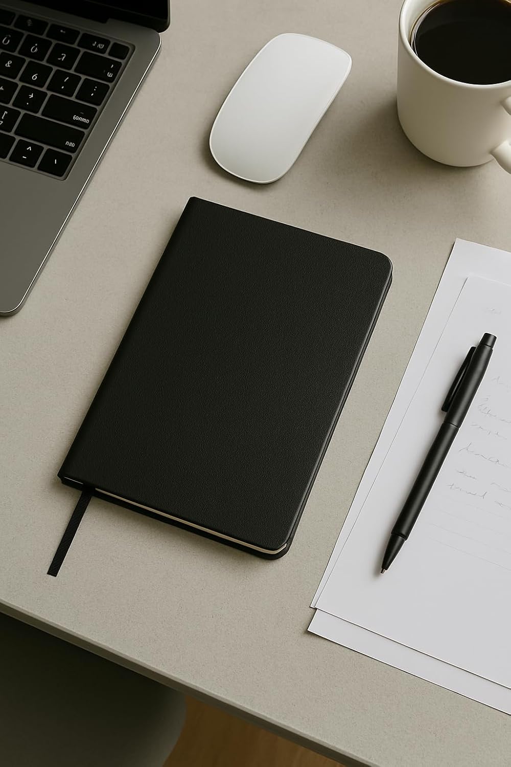 Defter, Çizgisiz Not Defteri, Siyah Termo Deri Kapaklı Çizgisiz Not Defter, 128 Yaprak A5 Planlama Not Defteri, Ofis ve Kırtasiye, Plan, Notebook (14cm x 21 cm)