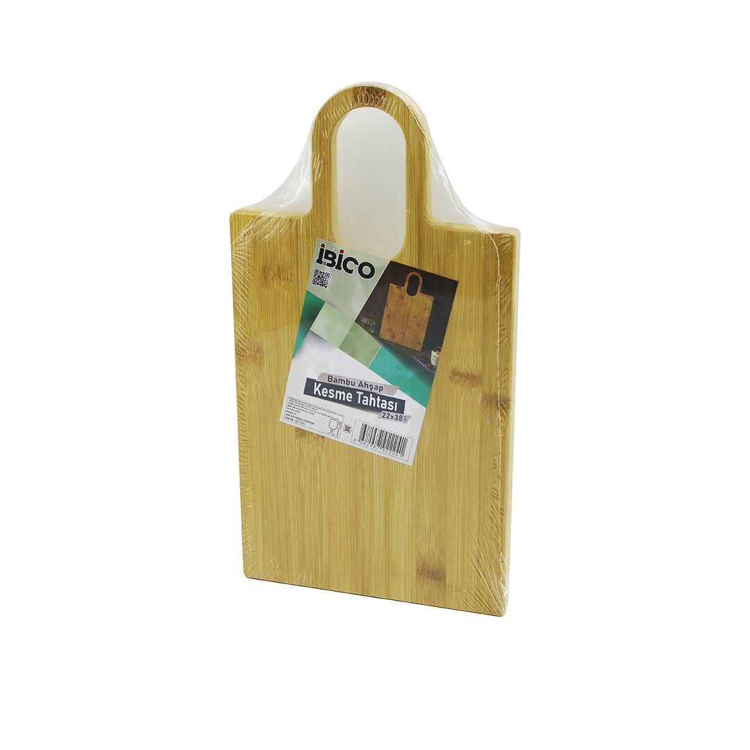 DİKDÖRTGEN=22X38CM Ahşap Bambu Kesim Panosu - Kesme Tahtası Oval Kulplu