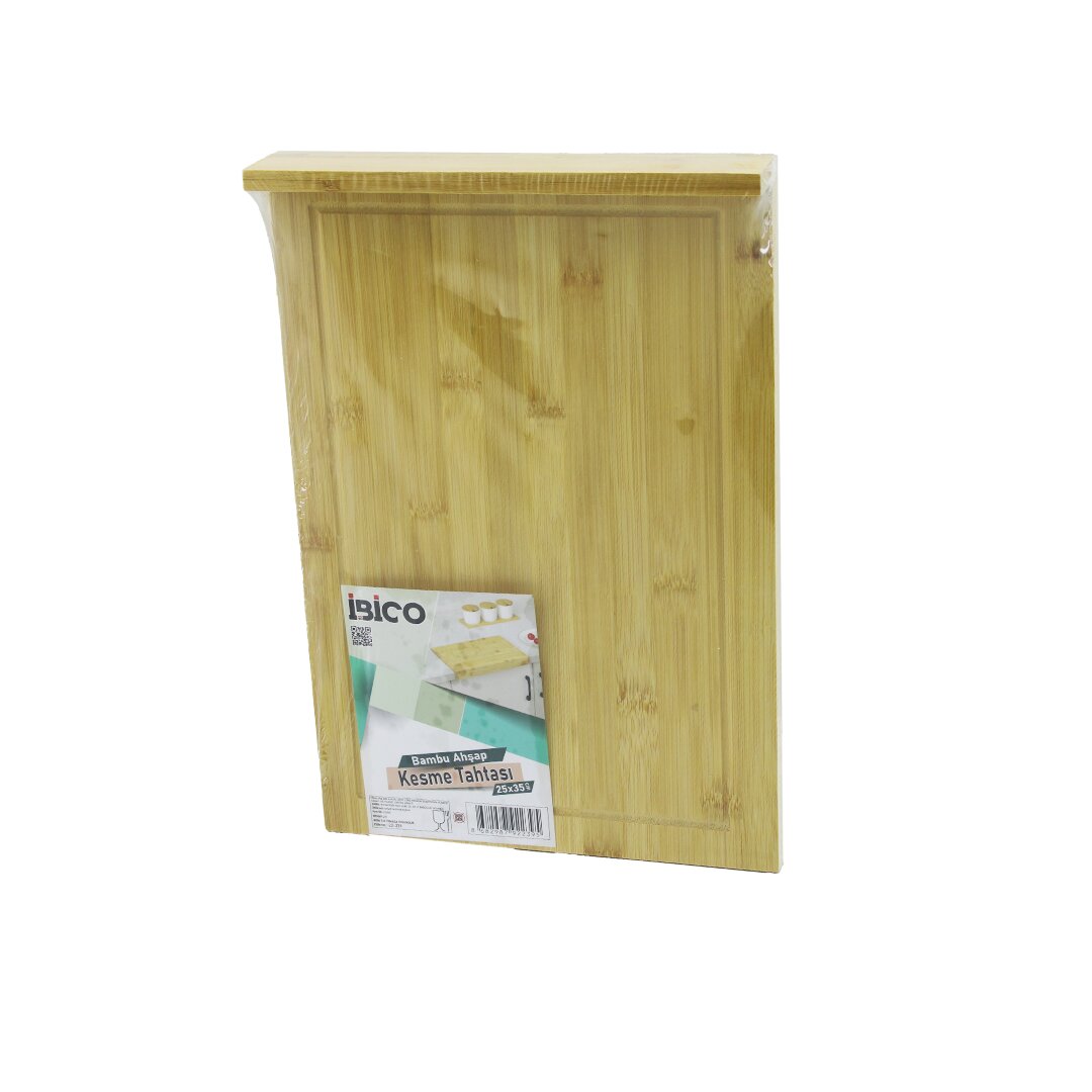 25X35CM Ahşap Bambu Kesim Panosu - Kesme Tahtası Tezgah Üstü Kanallı - Kenar Destekli