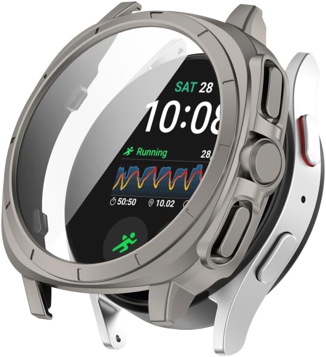 Samsung Galaxy Watch 7 40mm için Kasa Dönüştürücü Kılıf Yeni Nesil Görünüm Veren PC + Temperli Ekran Koruyuculu Dokunmatiği Etkilemeyen Sert Kabuklu Kasa Koruyucu (Titanyum)