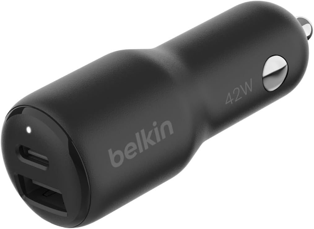 BoostCharge Çift Araç Şarj Cihazı 42W w/Hızlı Şarj USB-C 30W PPS ve 12W USB-A Bağlantı Noktaları Apple iPhone 15, 15 Pro, 15 Pro Max, iPhone 14 Serisi, iPhone 13 Serisi, Samsung Galaxy S23 ve