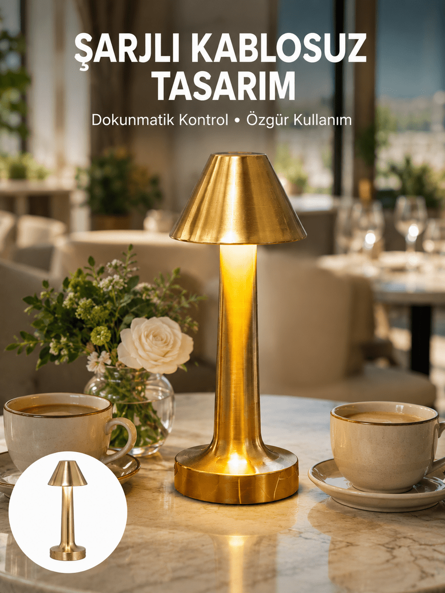Şarjlı Masa Lambası 3 Işık Modu Kademesiz Karartma Metal Gövde Yeni Nesil