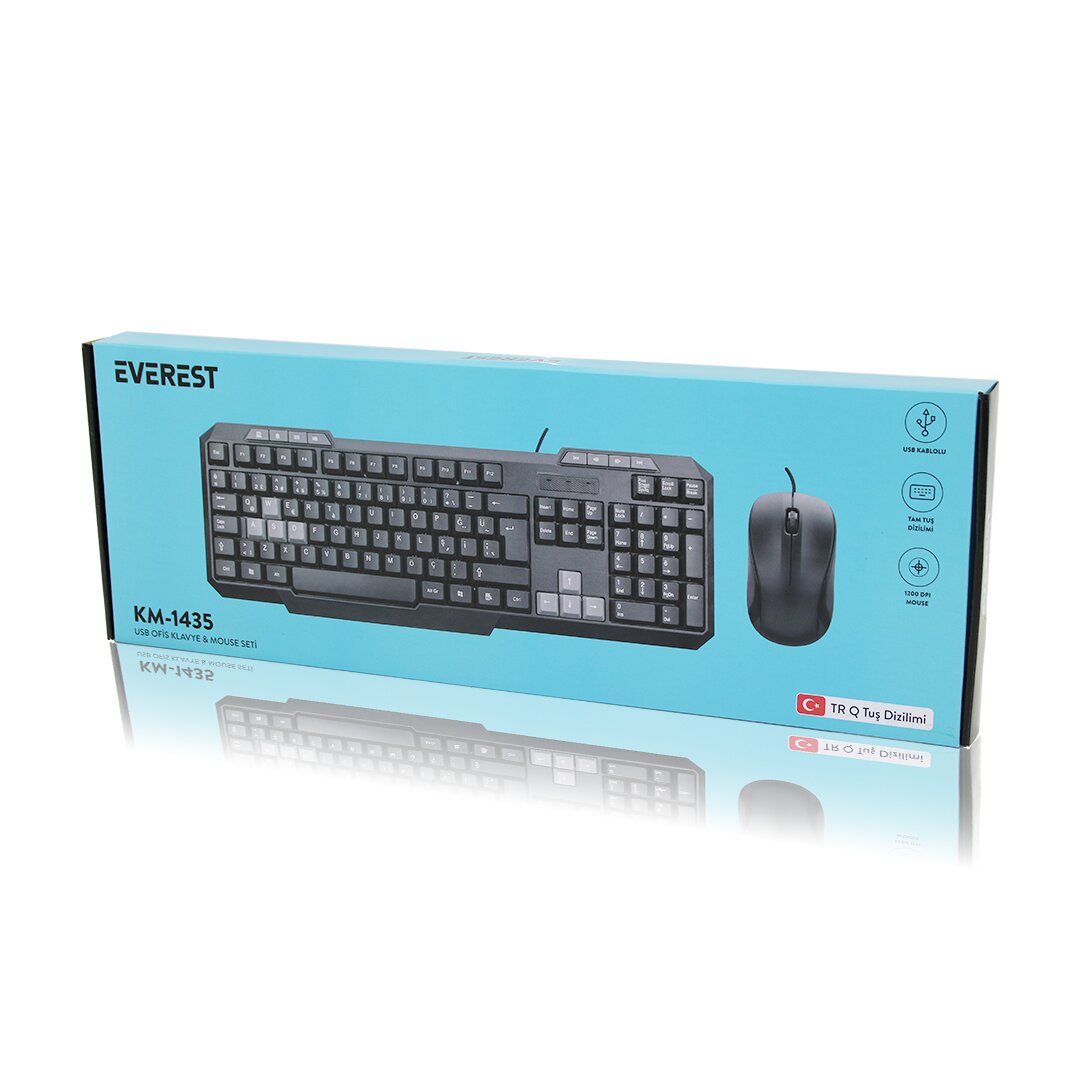 USB KABLOLU KLAVYE - MOUSE SET Q KLAVYE 1200DPI MOUSE KM-1435