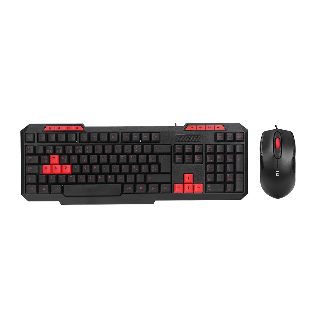 USB KABLOLU KLAVYE - MOUSE SET KIRMIZI TUŞLU Q KLAVYE 1600DPI MOUSE