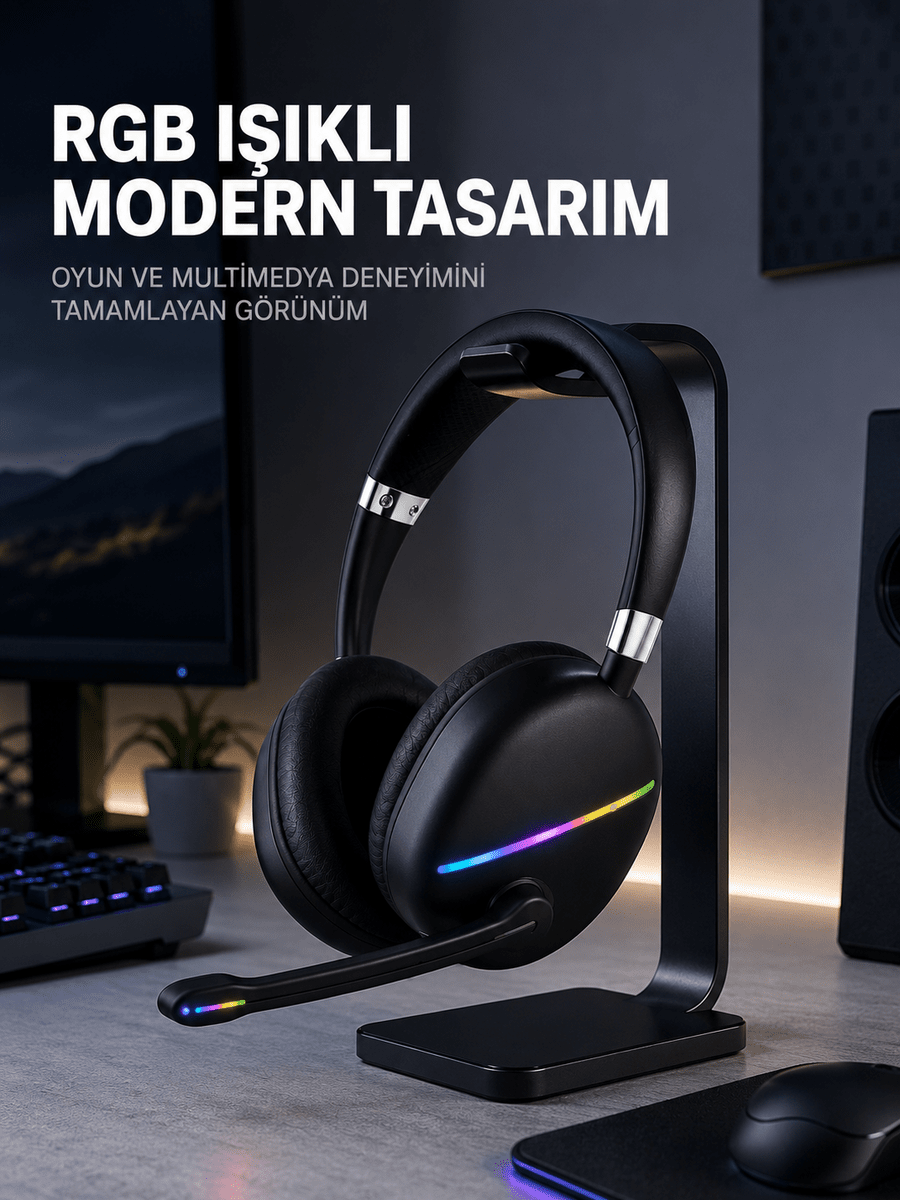 Kablosuz Bluetooth 5.0 Kulaklık RGB Işıklı Tasarım