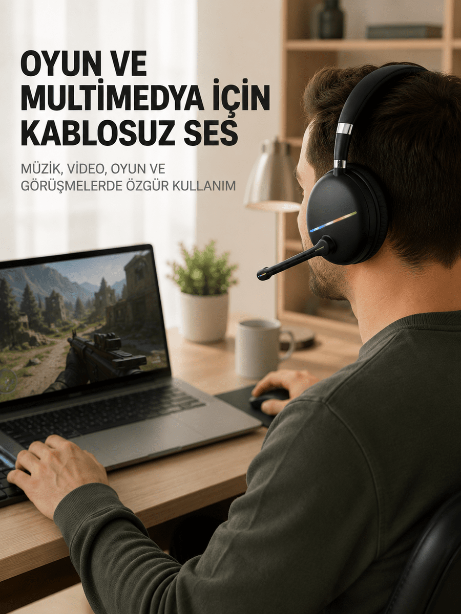 Bluetooth 5.0 RGB Işıklı Mikrofonlu Kablosuz Kulak Üstü Kulaklık