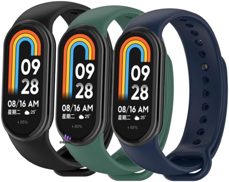 Xiaomi ile Uyumlu Mi Band 8 Mi Band 9 Mi Band 10 Uyumlu 3'lü Paket Silikon Kordon Seti Bileklik Metal Pimli