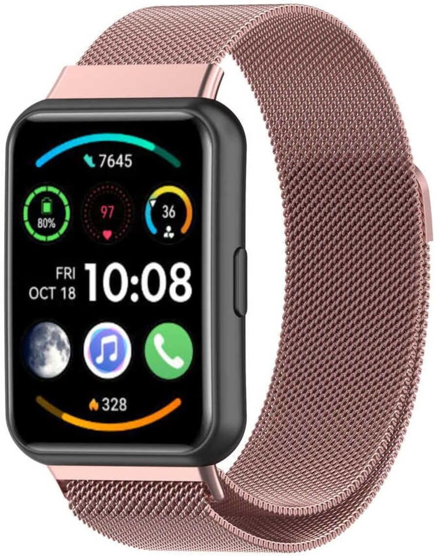 Huawei Watch Fit 2 Uyumlu Manyetik Milano Loop Metal Hasır Kordon – Şık, Ayarlanabilir, Nefes Alabilir Tasarım - Pembe